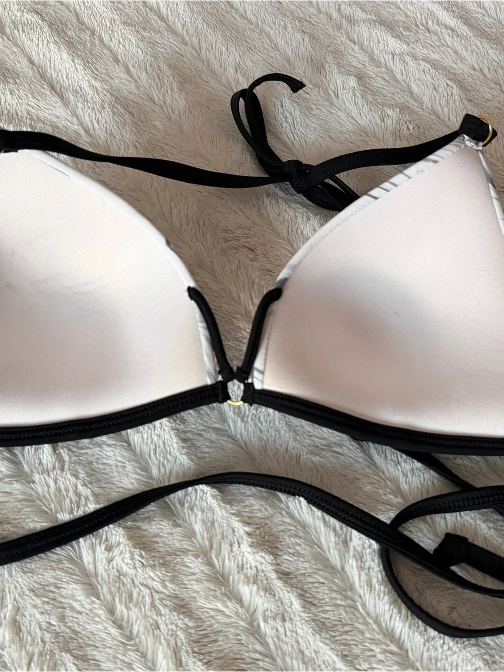 Triangle Bikini Top in Marble Print with Black Trim